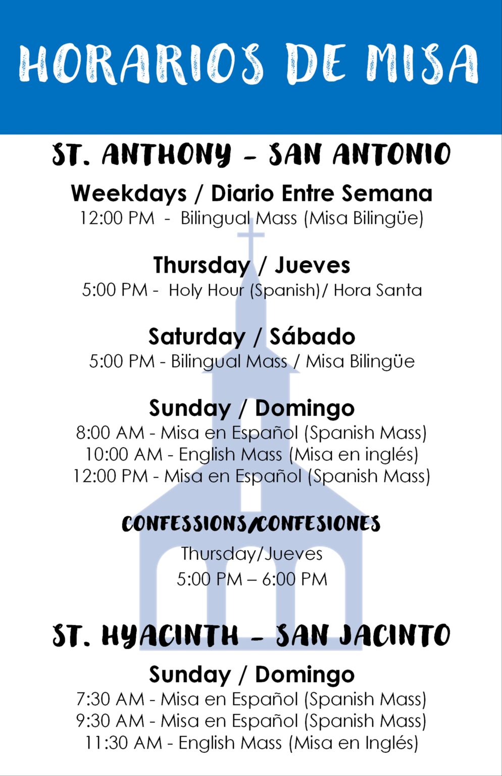 Mass Schedule St. Anthony & St. Hyacinth Catholic Parishes